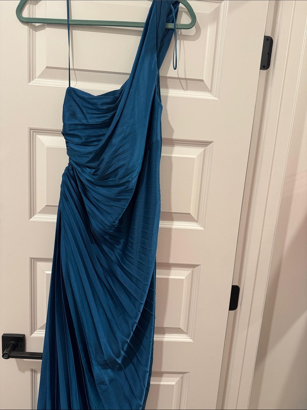 Dress Forum One-Shoulder Pleated Dress in Teal Blue